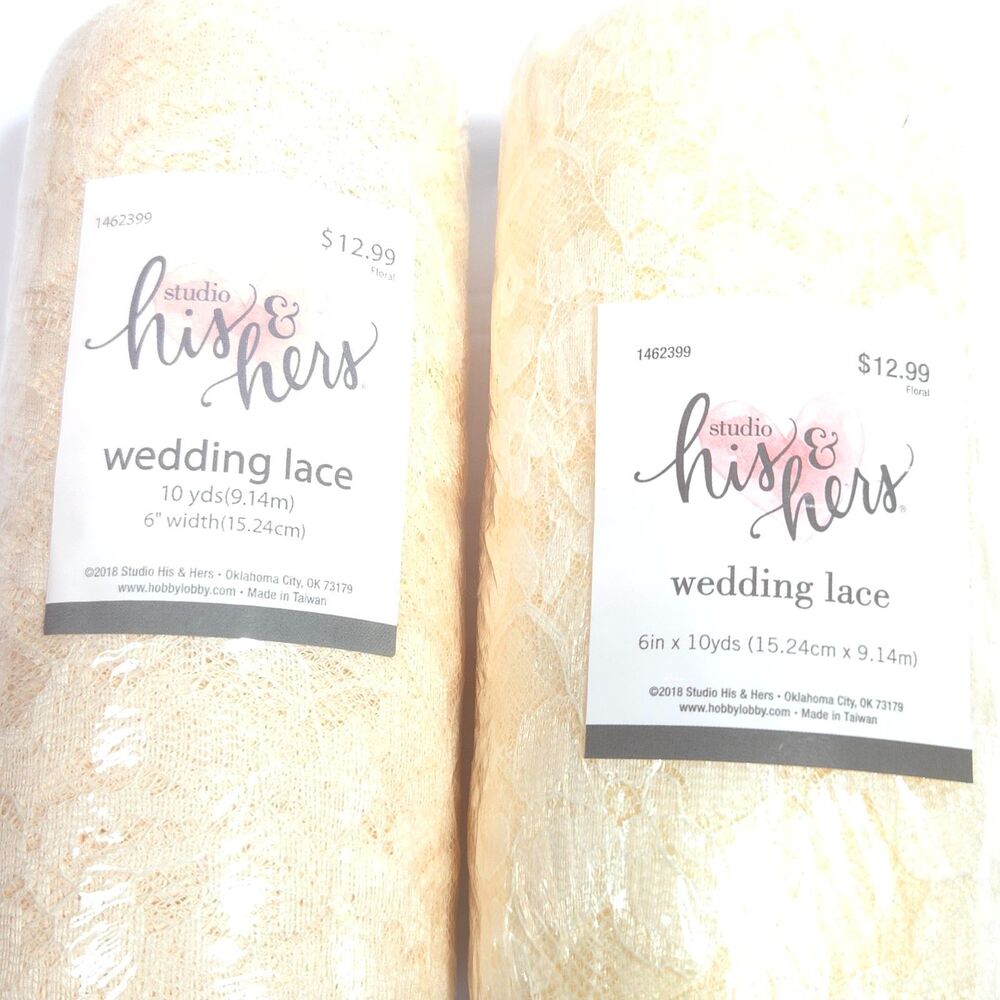 Wedding Lace Fabric Ribbon Roll Floral Cream Ivory Studio His & Hers 2 Spool Lot